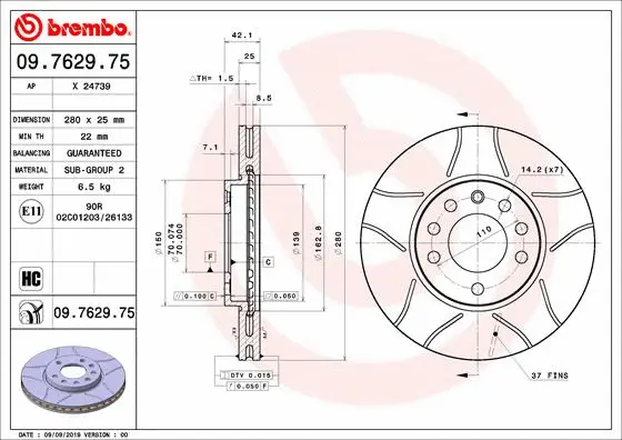 Stabdžių diskas BREMBO 09.7629.75