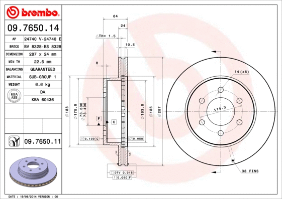Stabdžių diskas BREMBO 09.7650.11