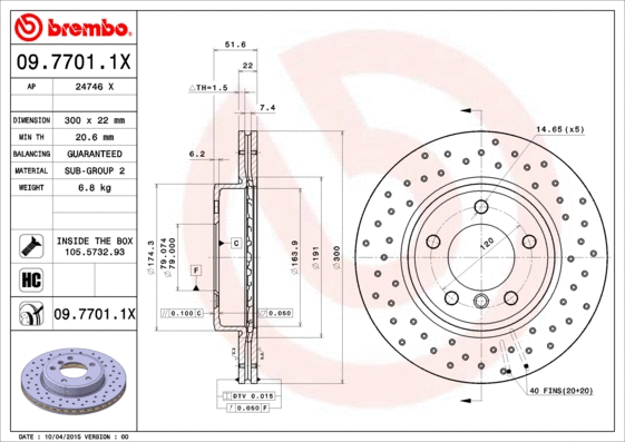 Stabdžių diskas BREMBO 09.7701.1X