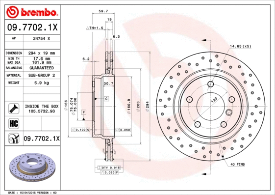 Stabdžių diskas BREMBO 09.7702.1X