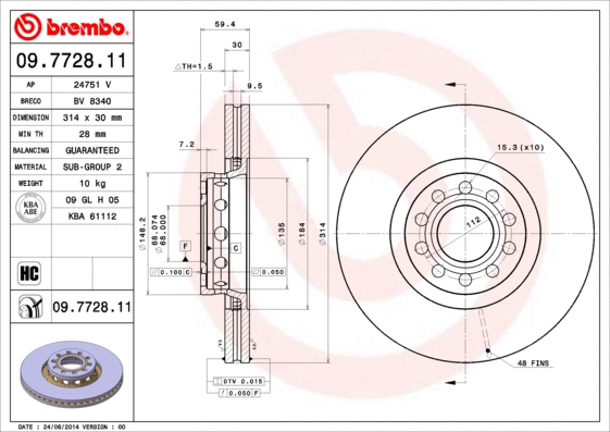 Stabdžių diskas BREMBO 09.7728.11