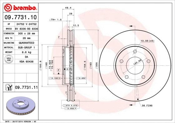 Stabdžių diskas BREMBO 09.7731.11
