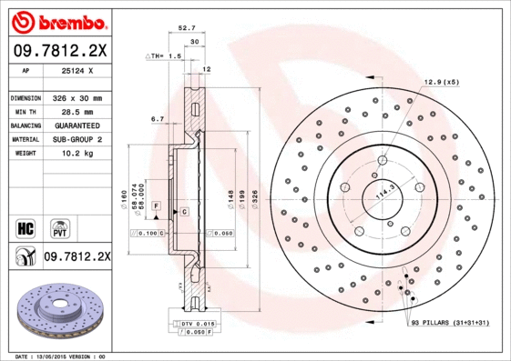 Stabdžių diskas BREMBO 09.7812.2X