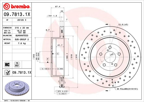 Stabdžių diskas BREMBO 09.7813.1X
