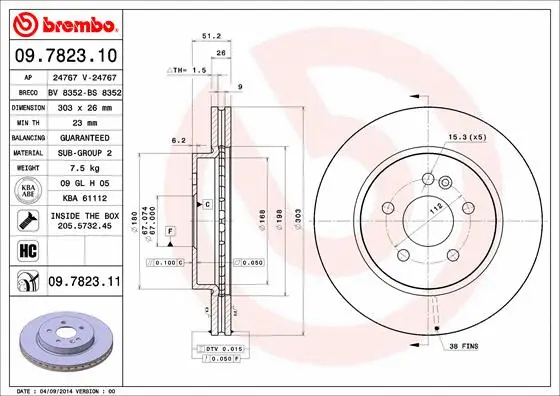 Stabdžių diskas BREMBO 09.7823.11