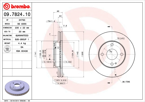 Stabdžių diskas BREMBO 09.7824.10