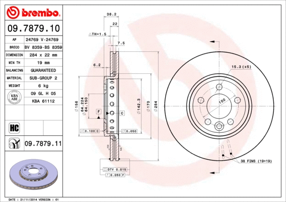 Stabdžių diskas BREMBO 09.7879.11