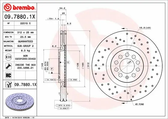 Stabdžių diskas BREMBO 09.7880.1X