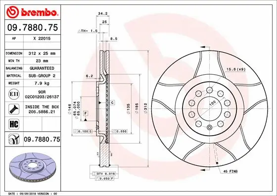 Stabdžių diskas BREMBO 09.7880.75