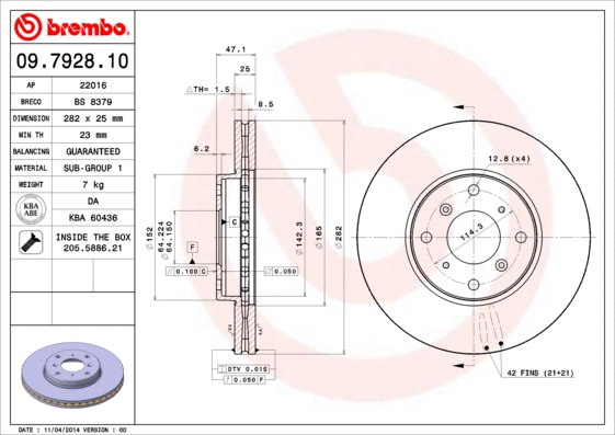 Stabdžių diskas BREMBO 09.7928.10