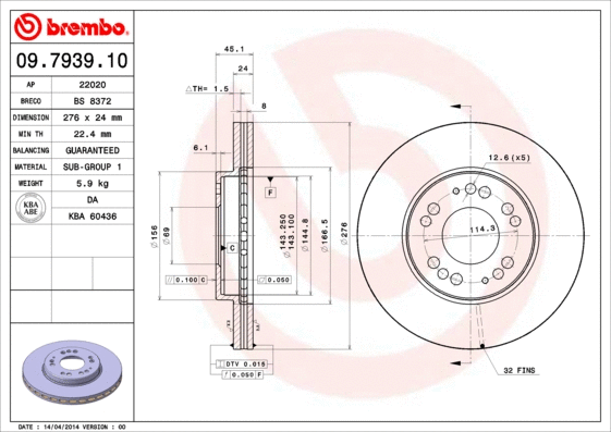 Stabdžių diskas BREMBO 09.7939.10