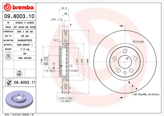 Stabdžių diskas BREMBO 09.8003.11