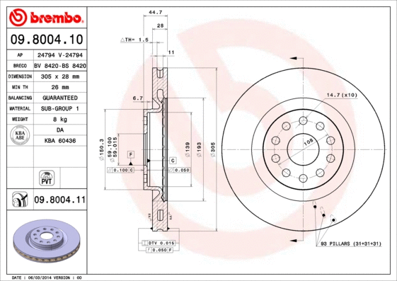 Stabdžių diskas BREMBO 09.8004.11