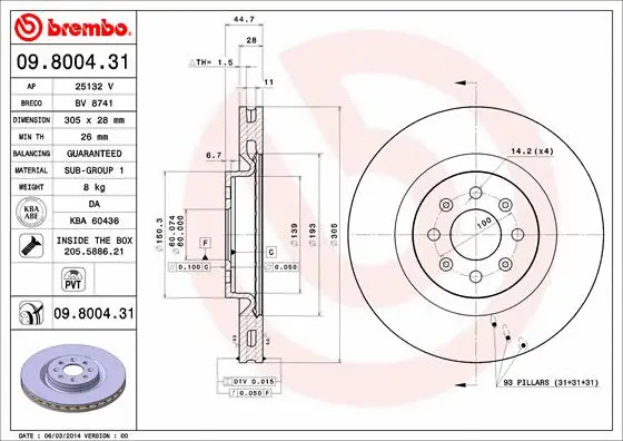 Stabdžių diskas BREMBO 09.8004.31