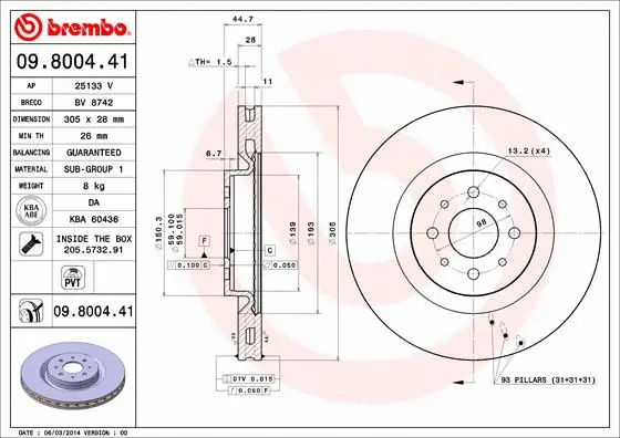 Stabdžių diskas BREMBO 09.8004.41