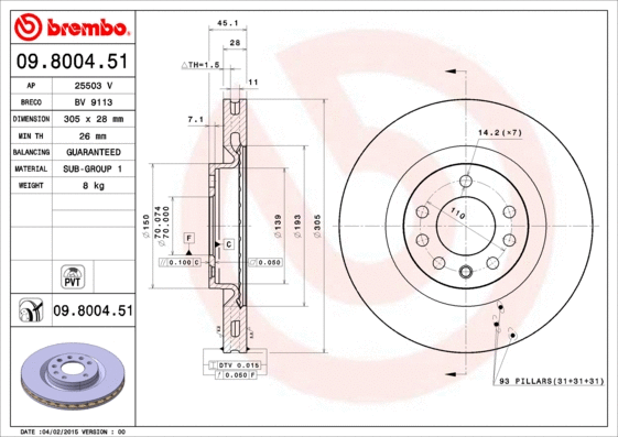 Stabdžių diskas BREMBO 09.8004.51