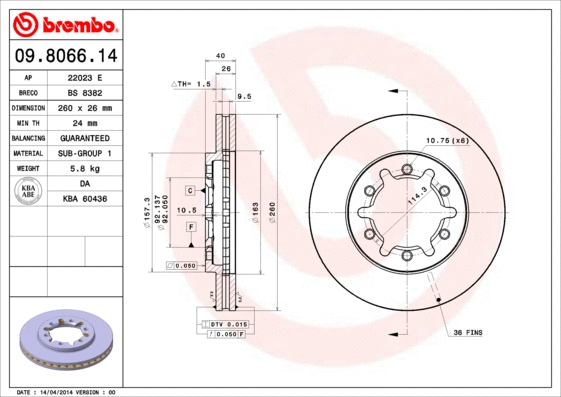 Stabdžių diskas BREMBO 09.8066.14
