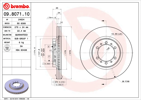 Stabdžių diskas BREMBO 09.8071.11