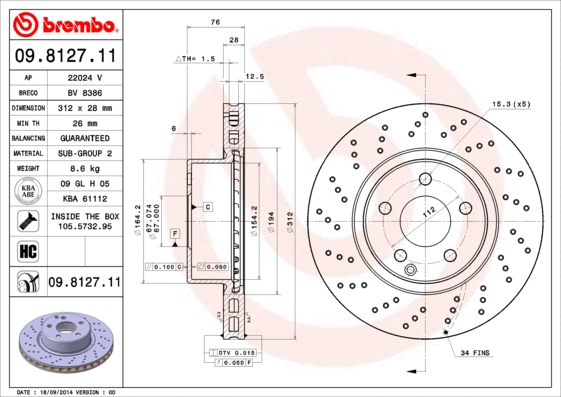 Stabdžių diskas BREMBO 09.8127.11