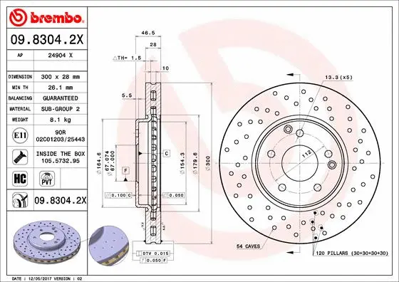 Stabdžių diskas BREMBO 09.8304.2X
