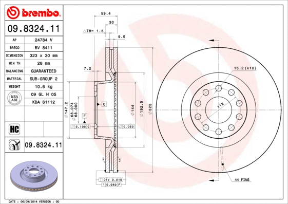 Stabdžių diskas BREMBO 09.8324.11