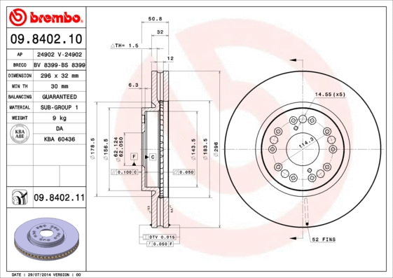 Stabdžių diskas BREMBO 09.8402.11