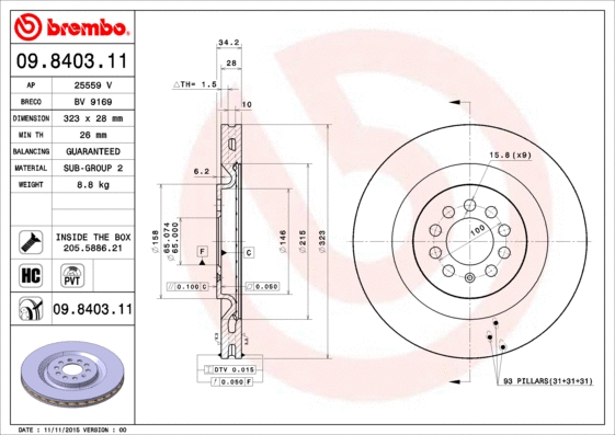Stabdžių diskas BREMBO 09.8403.11
