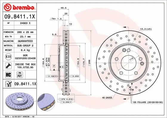 Stabdžių diskas BREMBO 09.8411.1X