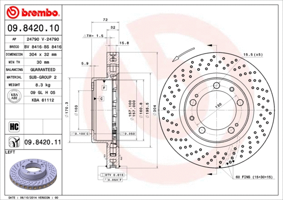 Stabdžių diskas BREMBO 09.8420.11