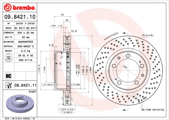 Stabdžių diskas BREMBO 09.8421.11
