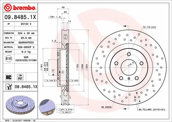 Stabdžių diskas BREMBO 09.8485.1X