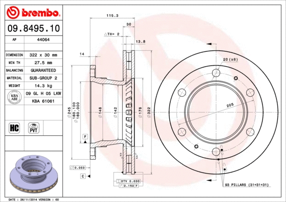 Stabdžių diskas BREMBO 09.8495.10