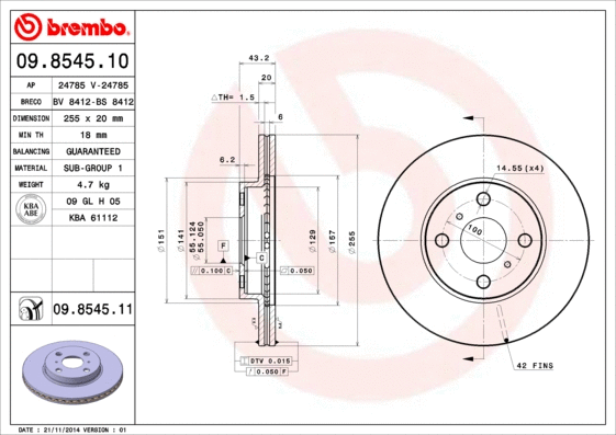 Stabdžių diskas BREMBO 09.8545.11