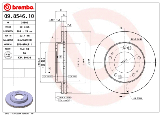 Stabdžių diskas BREMBO 09.8546.10