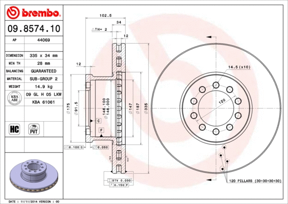Stabdžių diskas BREMBO 09.8574.10