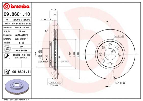 Stabdžių diskas BREMBO 09.8601.11