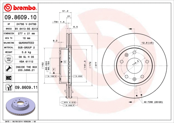 Stabdžių diskas BREMBO 09.8609.11