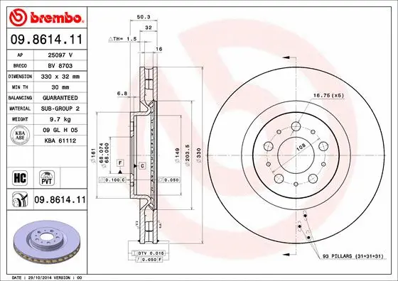 Stabdžių diskas BREMBO 09.8614.11