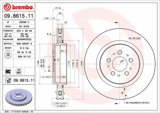 Stabdžių diskas BREMBO 09.8615.11