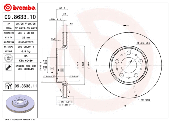 Stabdžių diskas BREMBO 09.8633.11
