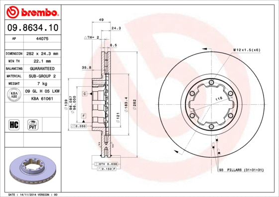 Stabdžių diskas BREMBO 09.8634.10