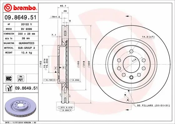 Stabdžių diskas BREMBO 09.8649.51