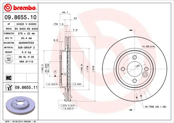 Stabdžių diskas BREMBO 09.8655.11