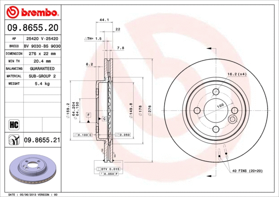 Stabdžių diskas BREMBO 09.8655.21