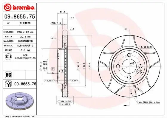 Stabdžių diskas BREMBO 09.8655.75