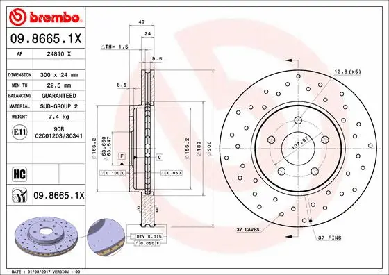 Stabdžių diskas BREMBO 09.8665.1X