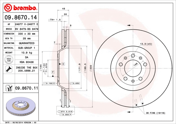 Stabdžių diskas BREMBO 09.8670.11