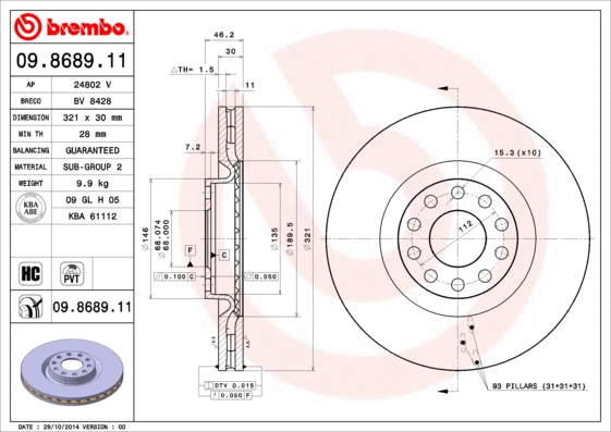 Stabdžių diskas BREMBO 09.8689.11