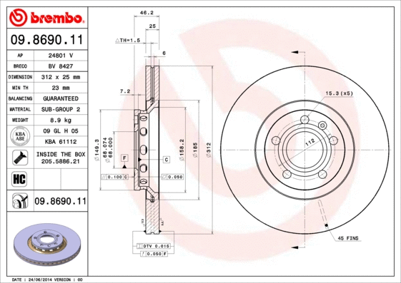 Stabdžių diskas BREMBO 09.8690.11