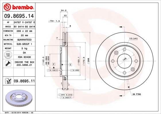 Stabdžių diskas BREMBO 09.8695.11